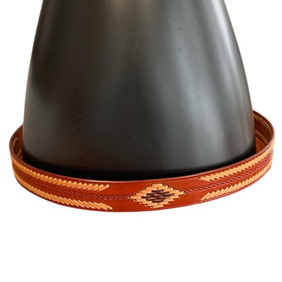 Red Brown Leather Mens 42 Western Belt Tan Dark Brown Stitching Southwest Cowboy - Picture 8 of 9